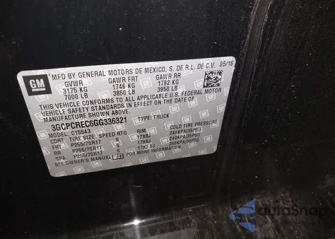 2016 Chevrolet Silverado 1500 1Lt from USA, damaged, VIN 3GCPCREC6GG336321